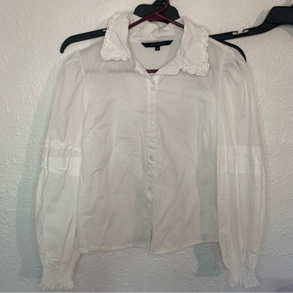 Walter Baker White Ruffled Collar Button-Down Blouse